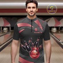 Load image into Gallery viewer, Black And Red Bowling Shirt For Men Custom Crown Bowling Jersey, Bowling League Polo &amp; 1/4 Zip TDM6380