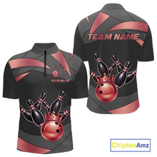 Load image into Gallery viewer, Black And Red Bowling Shirt For Men Custom Crown Bowling Jersey, Bowling League Polo &amp; 1/4 Zip TDM6380