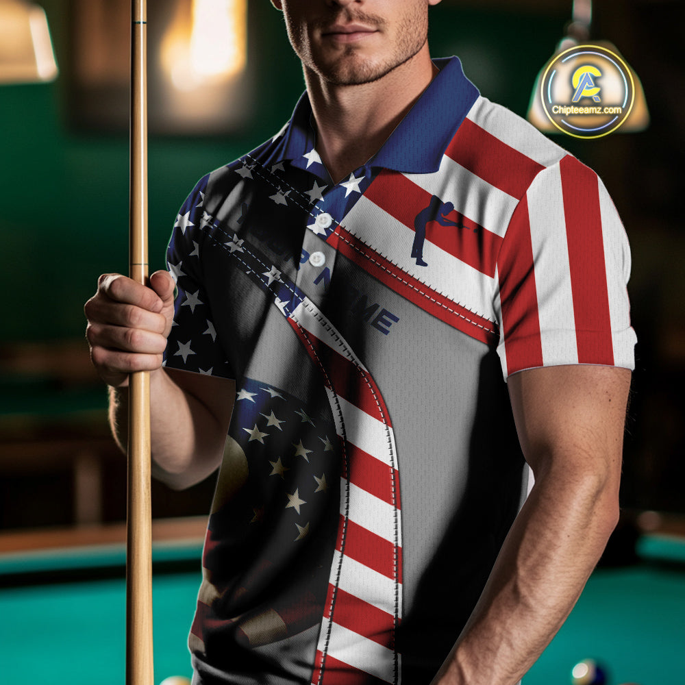 Custom Men's 8 Ball Billiard Shirts, American Flag Polo & 1/4 Zip Patriotic Pool Team Jerseys TDM4055