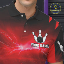 Load image into Gallery viewer, Personalized Thunder Lightning Cobra Snake Bowling Shirts For Men, Red Bowling Team Jersey TDM4644