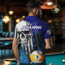Load image into Gallery viewer, Personalized 8 &amp; 9 Ball Pool Skull Billiard Shirt For Men Custom Grunge Billiard Team Jersey |Blue TDM4648
