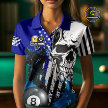 Load image into Gallery viewer, Personalized 8 &amp; 9 Ball Pool Skull Billiard Shirt For Women Custom Grunge Billiard Team Jersey |Blue TDM4648