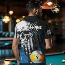 Load image into Gallery viewer, Personalized 8 &amp; 9 Ball Pool Skull Billiard Shirt For Men Custom Grunge Billiard Team Jersey |Blue TDM4649