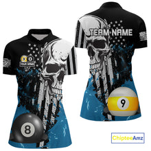 Load image into Gallery viewer, Personalized 8 &amp; 9 Ball Pool Skull Billiard Shirt For Women Custom Grunge Billiard Team Jersey |Blue TDM4649