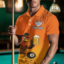 Load image into Gallery viewer, Orange Funny Turkey 8 Ball Pool Billiard Shirt For Men Custom Thanksgiving Billiard Jersey TDM4836