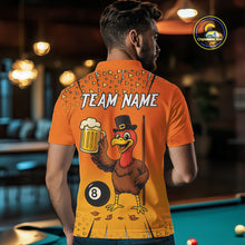 Load image into Gallery viewer, Orange Funny Turkey 8 Ball Pool Billiard Shirt For Men Custom Thanksgiving Billiard Jersey TDM4836
