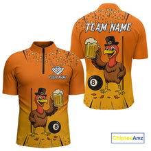 Load image into Gallery viewer, Orange Funny Turkey 8 Ball Pool Billiard Shirt For Men Custom Thanksgiving Billiard Jersey TDM4836