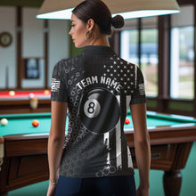Load image into Gallery viewer, Personalized Black White American Flag Billiard Shirts For Women, Patriotic 8 Ball Billiard Jerseys TDM3476