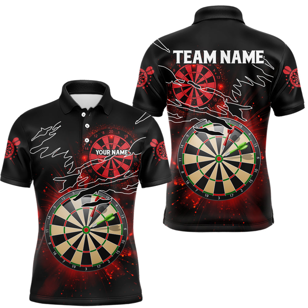 Striking Red Glowing Light Darts Polo & Quarter Zip Custom Dart Shirts For Men Darts League Jerseys TDM3479