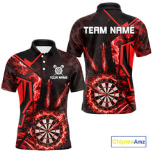 Load image into Gallery viewer, Black And Red Swirl Fire Flame Darts Shirt For Men Custom Darts Jersey Team Polo &amp; 1/4 Zip TDM6145