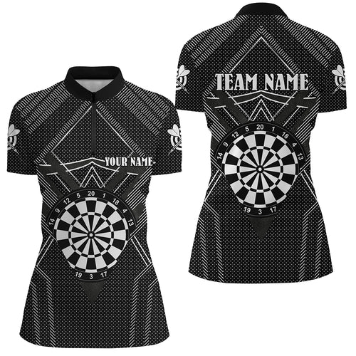 Black Darts Jersey Women Quarter-Zip Shirts Custom Darts Board Shirts Dart Uniform For Team TDM1503