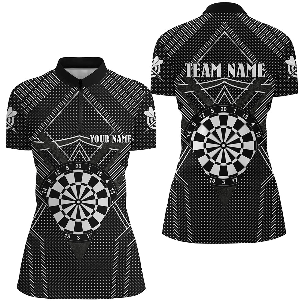 Black Darts Jersey Women Quarter-Zip Shirts Custom Darts Board Shirts Dart Uniform For Team TDM1503
