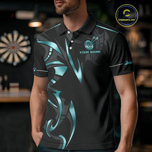 Load image into Gallery viewer, Black And Turquoise Dartboard Crown Dart Shirts For Men Custom Dart Jersey Team Polo &amp; Quarter Zip TDM4061