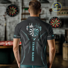 Load image into Gallery viewer, Black And Turquoise Dartboard Crown Dart Shirts For Men Custom Dart Jersey Team Polo &amp; Quarter Zip TDM4061
