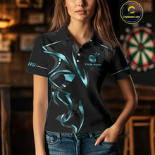Load image into Gallery viewer, Black And Turquoise Dartboard Crown Dart Shirts For Women Custom Dart Jersey Team Polo &amp; Quarter Zip TDM4061