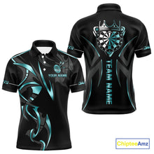 Load image into Gallery viewer, Black And Turquoise Dartboard Crown Dart Shirts For Men Custom Dart Jersey Team Polo &amp; Quarter Zip TDM4061