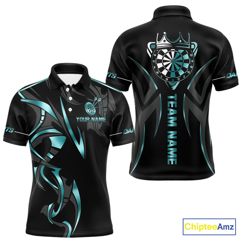 Black And Turquoise Dartboard Crown Dart Shirts For Men Custom Dart Jersey Team Polo & Quarter Zip TDM4061