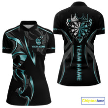 Load image into Gallery viewer, Black And Turquoise Dartboard Crown Dart Shirts For Women Custom Dart Jersey Team Polo &amp; Quarter Zip TDM4061
