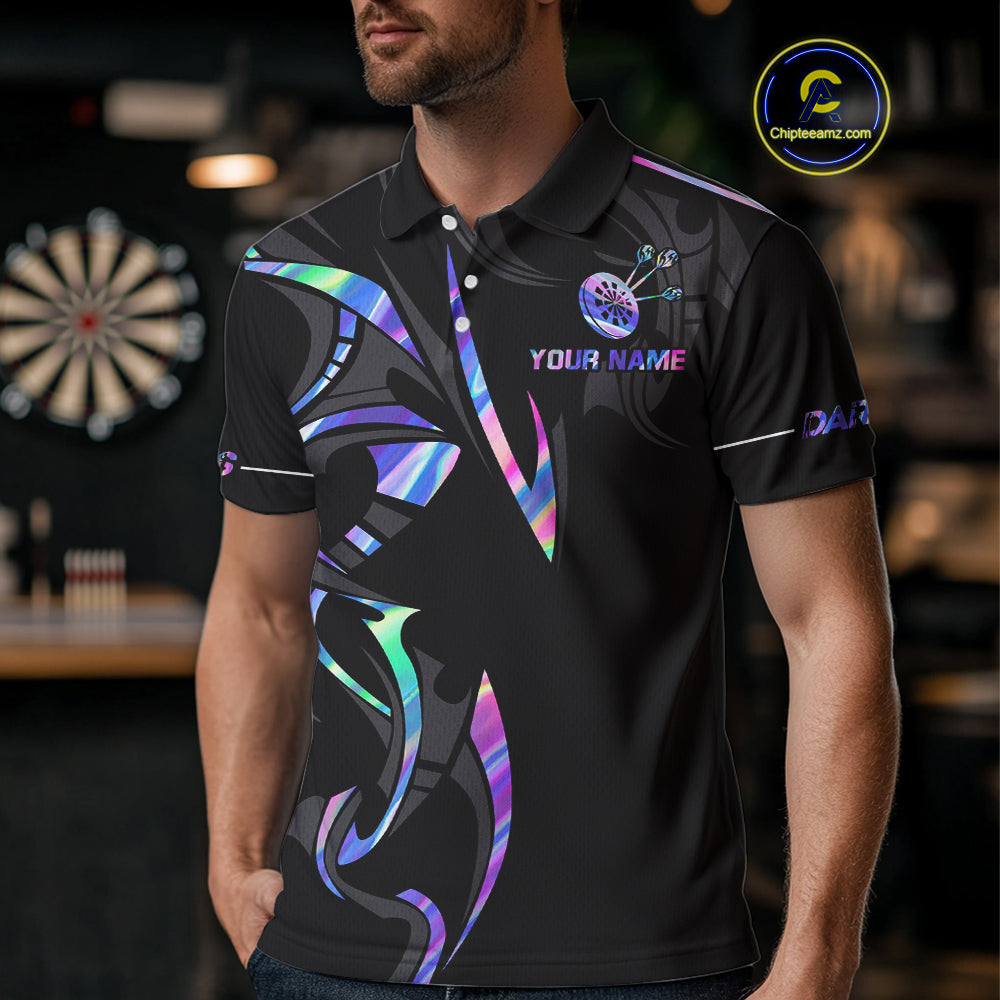 Black And Holographic Dartboard Crown Dart Shirts For Men – Custom Team Polo & Quarter Zip Jersey TDM4062