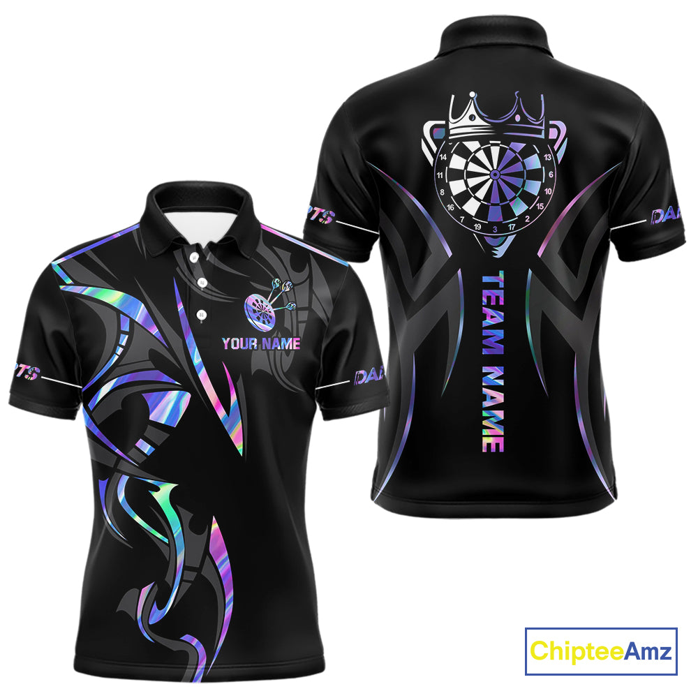 Black And Holographic Dartboard Crown Dart Shirts For Men – Custom Team Polo & Quarter Zip Jersey TDM4062