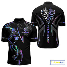 Load image into Gallery viewer, Black And Holographic Dartboard Crown Dart Shirts For Men – Custom Team Polo &amp; Quarter Zip Jersey TDM4062