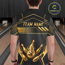 Load image into Gallery viewer, Black And Gold Custom Crown Bowling Ball Polo &amp; Quarter Zip For Men, Bowling League Team Jersey TDM6569