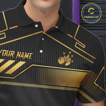 Load image into Gallery viewer, Black And Gold Custom Crown Bowling Ball Polo &amp; Quarter Zip For Men, Bowling League Team Jersey TDM6569