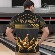 Load image into Gallery viewer, Black And Gold Custom Crown Bowling Ball Polo &amp; Quarter Zip For Men, Bowling League Team Jersey TDM6569