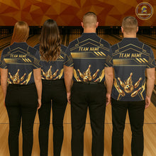 Load image into Gallery viewer, Black And Gold Custom Crown Bowling Ball Polo &amp; Quarter Zip For Men, Bowling League Team Jersey TDM6569