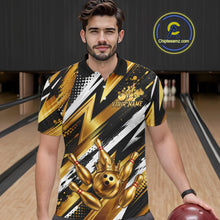 Load image into Gallery viewer, Custom Black And Gold Bowling Jersey For Men, Crown Bowling Team Shirts Polo &amp; Quarter Zip Shirts TDM6570