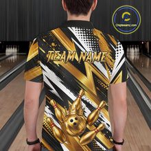 Load image into Gallery viewer, Custom Black And Gold Bowling Jersey For Men, Crown Bowling Team Shirts Polo &amp; Quarter Zip Shirts TDM6570