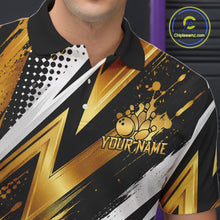 Load image into Gallery viewer, Custom Black And Gold Bowling Jersey For Men, Crown Bowling Team Shirts Polo &amp; Quarter Zip Shirts TDM6570