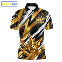 Load image into Gallery viewer, Custom Black And Gold Bowling Jersey For Men, Crown Bowling Team Shirts Polo &amp; Quarter Zip Shirts TDM6570