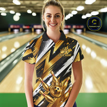 Load image into Gallery viewer, Custom Black And Gold Bowling Jersey For Women, Crown Bowling Team Shirts Polo &amp; Quarter Zip Shirts TDM6570