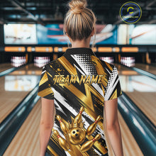 Load image into Gallery viewer, Custom Black And Gold Bowling Jersey For Women, Crown Bowling Team Shirts Polo &amp; Quarter Zip Shirts TDM6570
