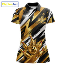 Load image into Gallery viewer, Custom Black And Gold Bowling Jersey For Women, Crown Bowling Team Shirts Polo &amp; Quarter Zip Shirts TDM6570