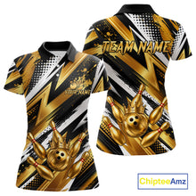 Load image into Gallery viewer, Custom Black And Gold Bowling Jersey For Women, Crown Bowling Team Shirts Polo &amp; Quarter Zip Shirts TDM6570