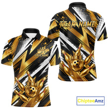 Load image into Gallery viewer, Custom Black And Gold Bowling Jersey For Men, Crown Bowling Team Shirts Polo &amp; Quarter Zip Shirts TDM6570