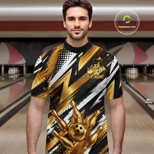 Load image into Gallery viewer, Custom Black And Gold Bowling Jersey For Men, Crown Bowling Team Shirts Polo &amp; Quarter Zip Shirts TDM6570