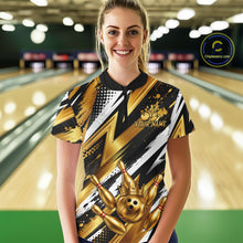 Load image into Gallery viewer, Custom Black And Gold Bowling Jersey For Women, Crown Bowling Team Shirts Polo &amp; Quarter Zip Shirts TDM6570