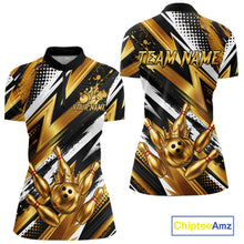 Load image into Gallery viewer, Custom Black And Gold Bowling Jersey For Women, Crown Bowling Team Shirts Polo &amp; Quarter Zip Shirts TDM6570