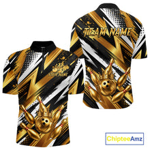 Load image into Gallery viewer, Custom Black And Gold Bowling Jersey For Men, Crown Bowling Team Shirts Polo &amp; Quarter Zip Shirts TDM6570