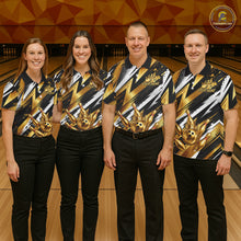 Load image into Gallery viewer, Custom Black And Gold Bowling Jersey For Men, Crown Bowling Team Shirts Polo &amp; Quarter Zip Shirts TDM6570