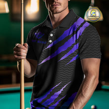 Load image into Gallery viewer, Black And Purple Scratch Billiard Shirt For Men Custom 8 Ball Crown Pool Team Jersey Polo, 1/4 Zip TDM4240