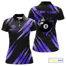 Load image into Gallery viewer, Black And Purple Scratch Billiard Shirt For Women Custom 8 Ball Crown Pool Team Jersey Polo, 1/4 Zip TDM4240