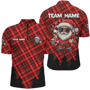 Funny Christmas Santa Custom Red Plaid Pattern Dart Shirts For Men, Christmas Darts Outfit Jerseys TDM2808