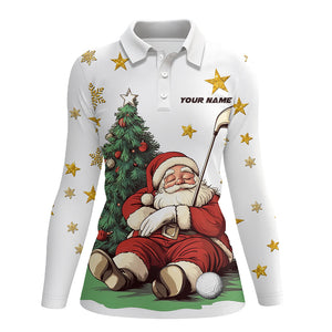 Funny Santa Lying Beside Pine Tree Xmas Women Golf Polo Shirts Custom Christmas Golf Top Golf Gifts TDM3057