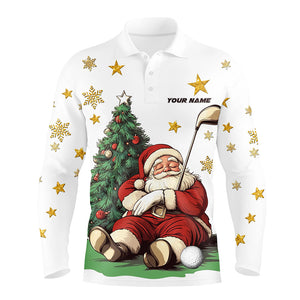 Funny Santa Lying Beside Pine Tree Xmas Men Golf Polo Shirts Custom Christmas Golf Top Golf Gifts TDM3057