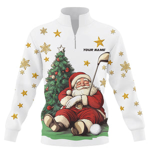 Funny Santa Lying Besise Pine Tree Quarter Zip Golf Sweatshirt Custom Golf Sweater Christmas Golf Top TDM3057