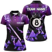 Load image into Gallery viewer, Purple Neon Light 8 Ball Pool Crown Billiard Shirt For Women Custom Team League Billiard Jerseys TDM3290